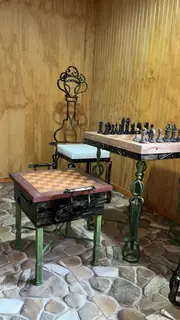 Chess table and chair.