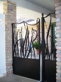 Gate with plant-like forms.