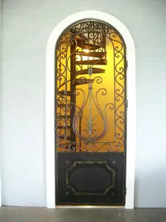 Illuminated arched door.