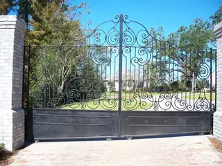 Double gate with scrollwork.
