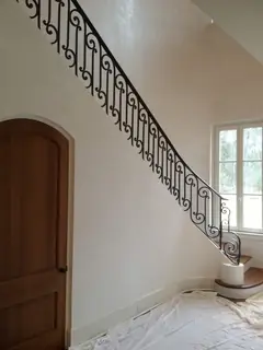 Stairs with slender balusters.