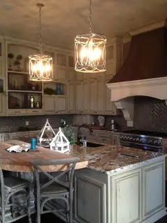 Pendant lights over a kitchen.
