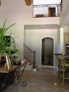 Interior with railing and stairs.