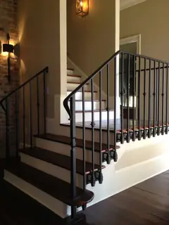 Staircase with straight balusters.